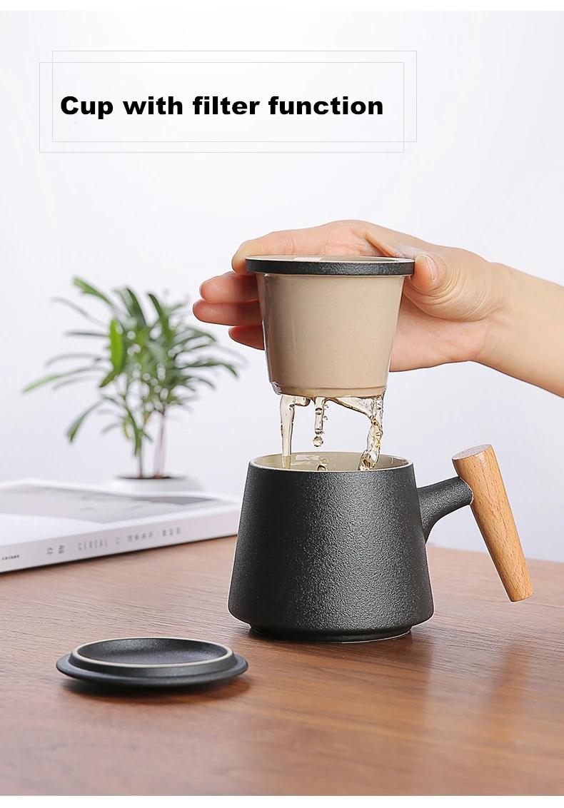 

Creative Ceramics Tea Infuser Mugs Cup With Lid Cover Filter Wooden Handle For Milk Coffee Juice Ceramic teacup