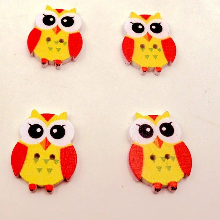 Деревянные пуговицы 25 мм цветная сова 2 отверстия для подарочной коробки ручной