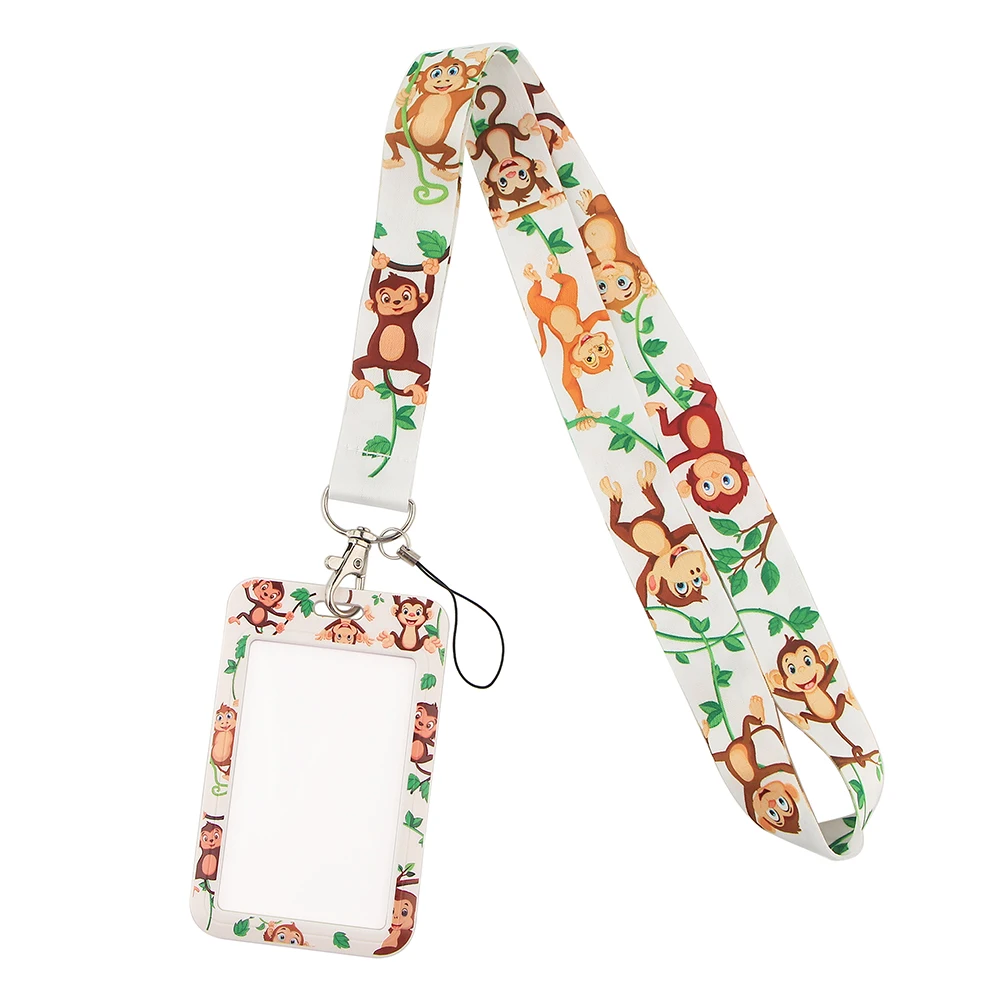 E3001 и мультипликационным принтом «обезьянка», Necklack ключей тренажерный зал ремень многофункциональный мобильный телефон украшения с кожаный чехол с держателем для карт и рисунками из мультфильмов чехол