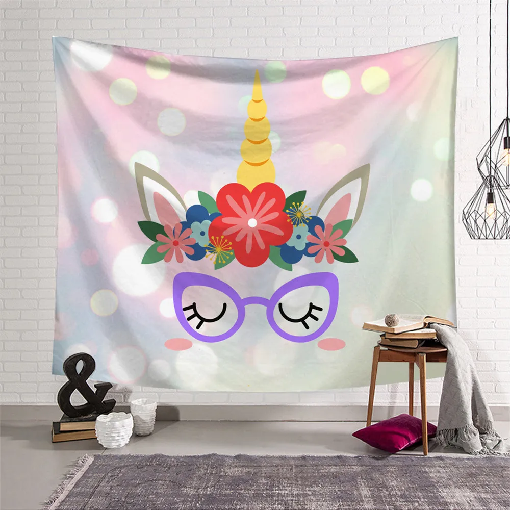 

Rainbow Unicorn Tapestry Wall Hanging Bohemian Beach Mat Polyester Thin Blanket Yoga Shawl Mat Blanket New