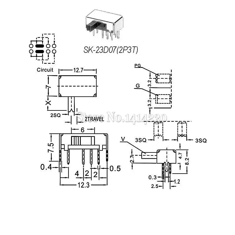 100 шт. SK23D07 8-контактная печатная плата 3 позиции 2P3T DP3T миниатюрный переключатель