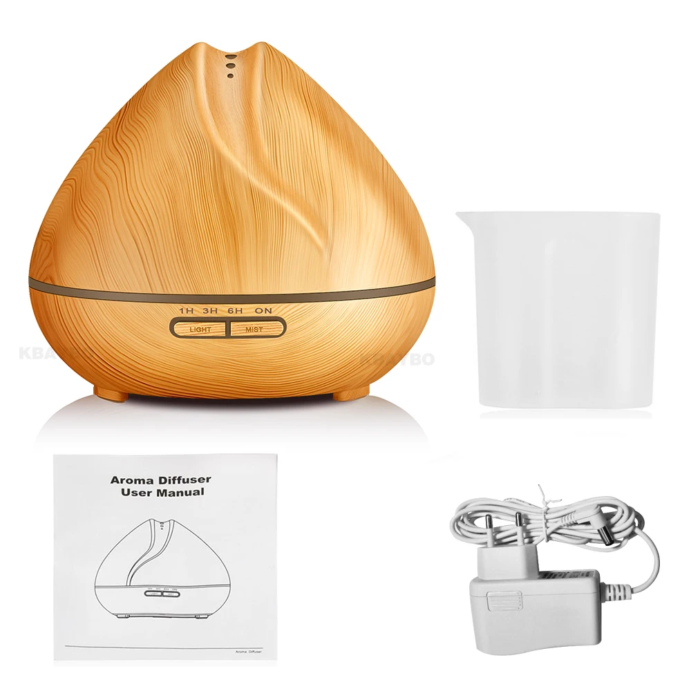 

KBAYBO 400ml Air Humidifier Aroma Essential Oil Diffuser Ultrasonic purifier with Wood Grain LED Lights for Office Home Bedroom