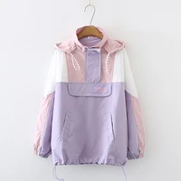 autumn fashion women kawaii trench girls pink purple preppy harajuku oversized hooded windbreaker streetwear cargo hoodie coat