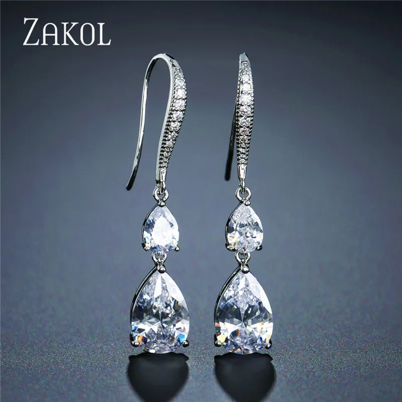 Женские серьги-капельки с фианитом FSEP2198 | Украшения и аксессуары