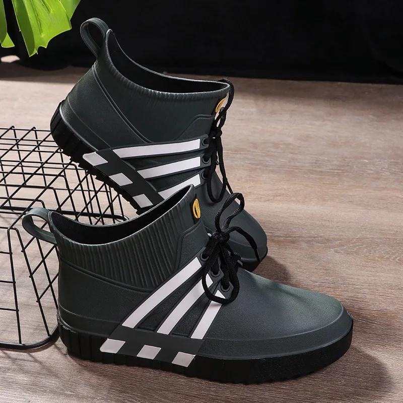 

Men's Rubber Shoes Rainboots PVC Fishing Boots Short Slip on Rain Shoes Men Garden Boot Waterproof Non-slip Rain Boots Male