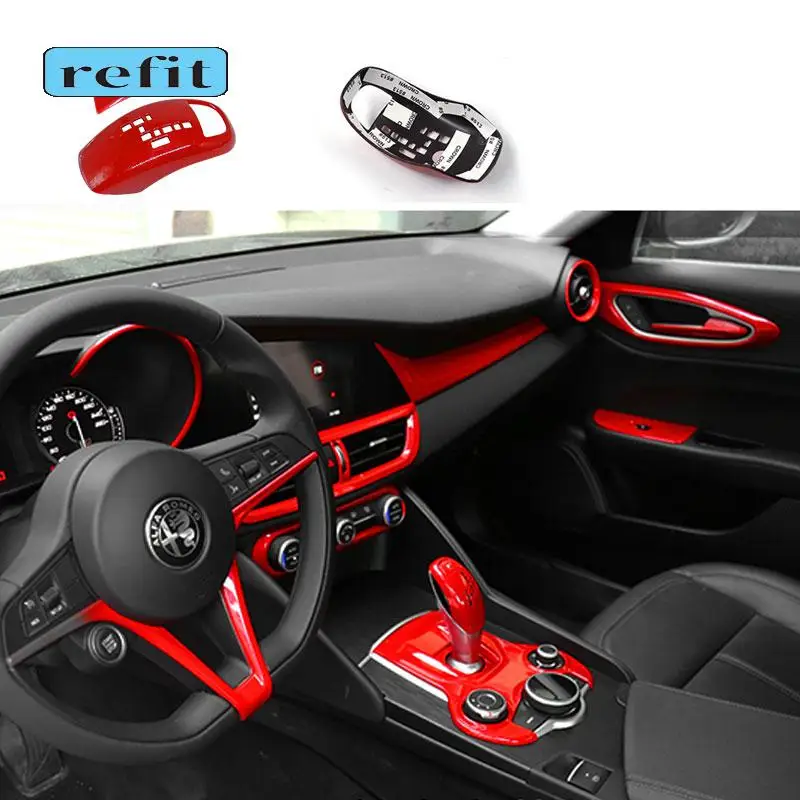 

Center console dashboard Air outlet Gear handle Knob Full set red interior modifications For Alfa Romeo giulia stelvio