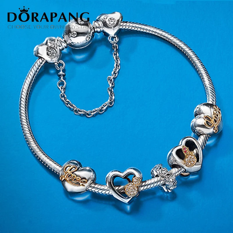 

NEW Genuine European Style 100% 925 Sterling Silver Crystal Lovely Charm Bracelet for Women DIY Beads Fishion Jewelry