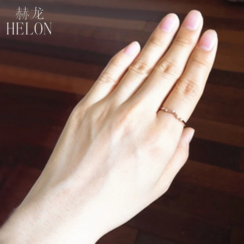 

HELON Solid 14k Rose Gold .04CT SI/H Round 100% Natural Diamond Women Anniversary Women Classic Fine Jewelry unique Wedding Ring