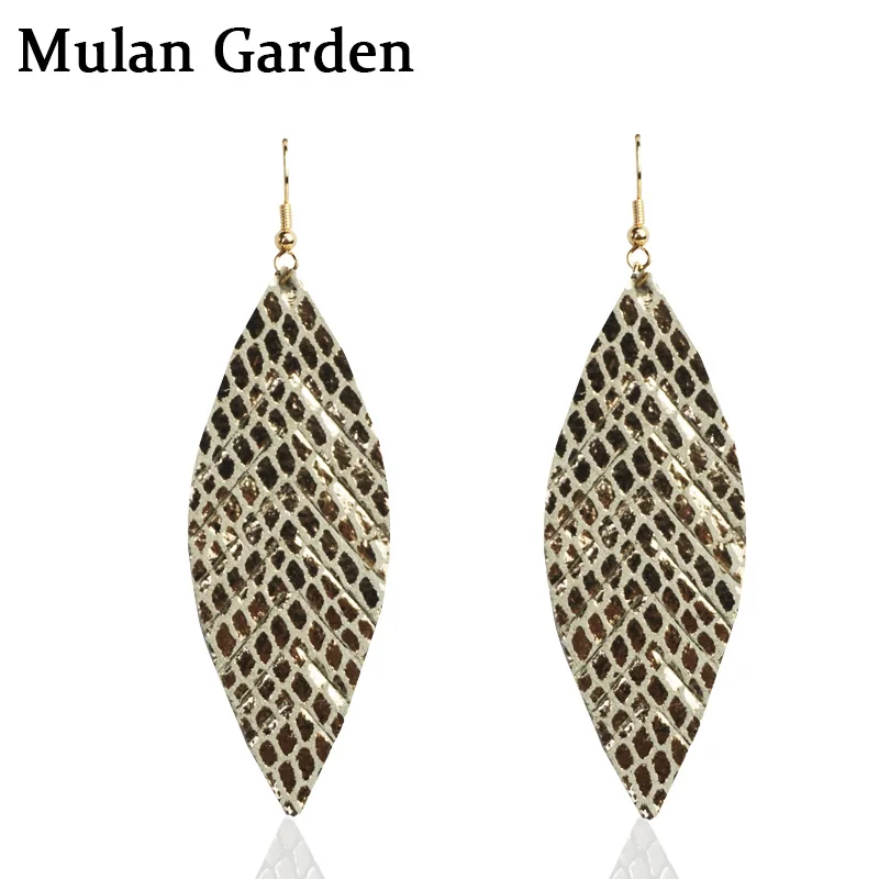 

M&G Trendy Glitter Feather Genuine Leather Earrings for Women Gold Shiny Leaf Earrings Fashion Jewelry Accessories Gifts
