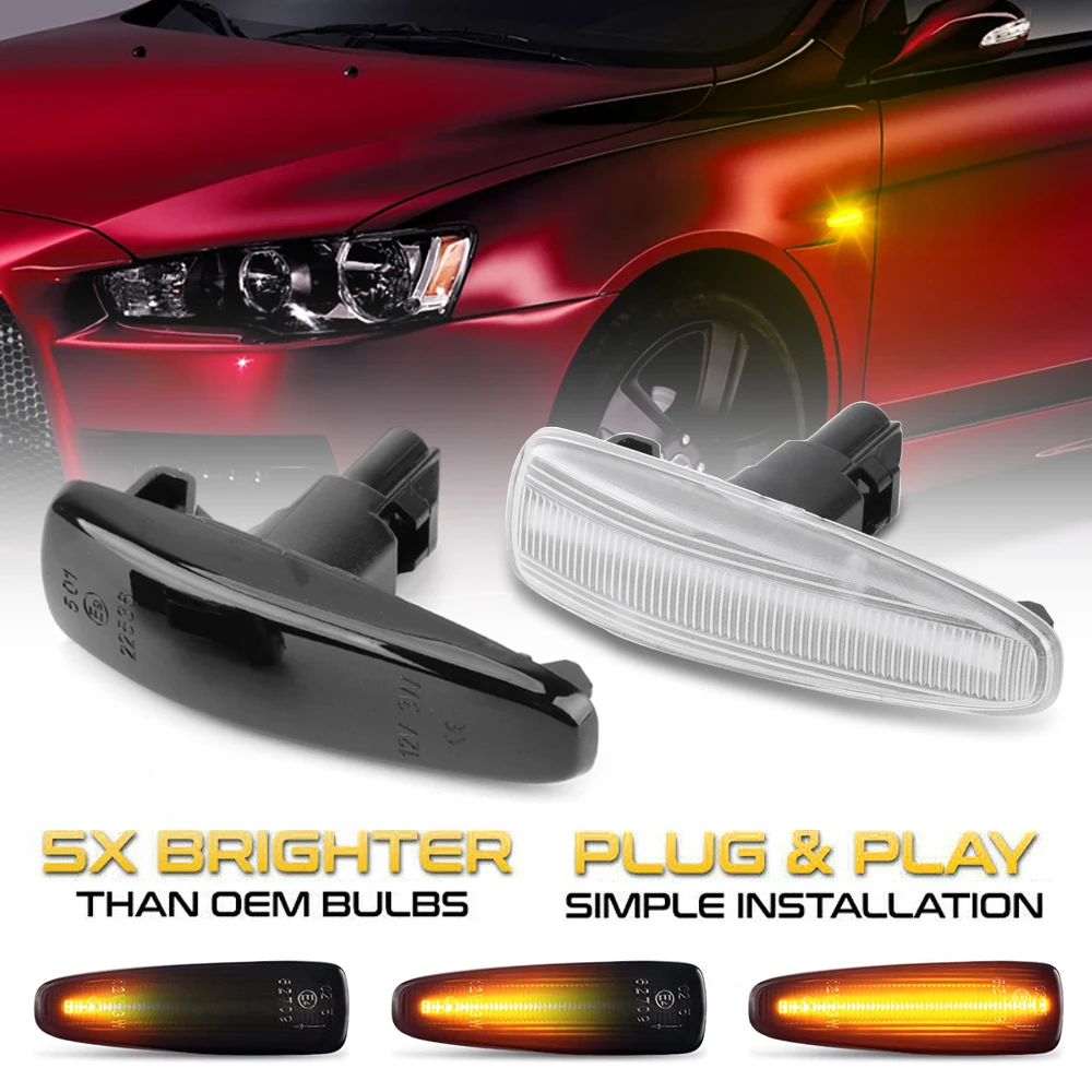 

2Pcs Dynamic LED Side Marker Turn Signal Repeater Light For Mitsubishi Outlander Mk2 Sport Lancer Evolution ASX Mirage Galant