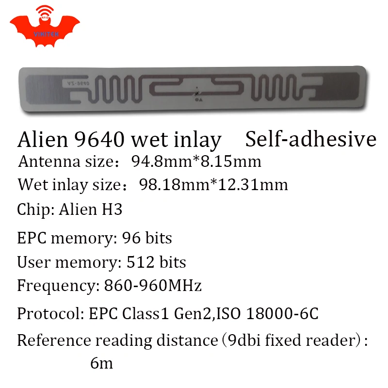 RFID метка UHF наклейка Alien 9640 EPC 6C влажная инкрустация 915mhz868mhz860 960MHZ Higgs3 500 шт