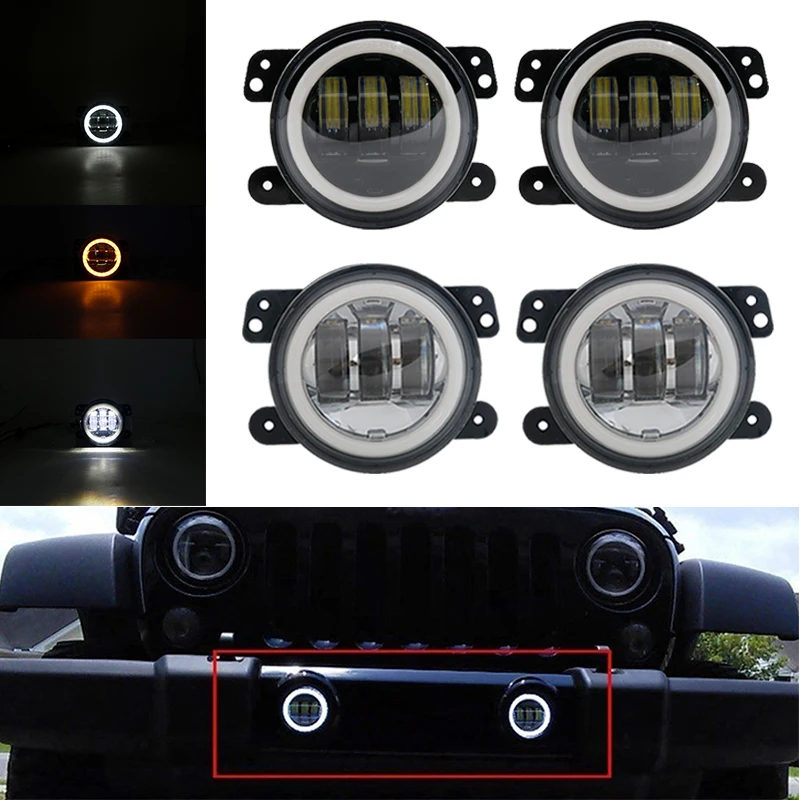 4 дюймовые круглые светодиодные противотуманные светильник Белый Halo Кольцо