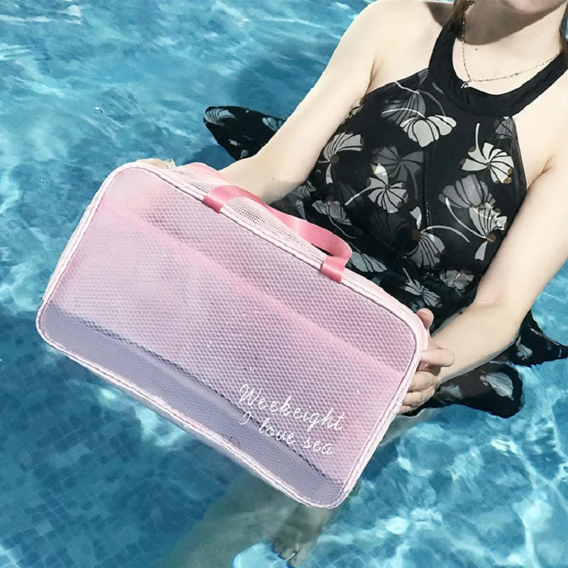 

S.IKRR 2 Pcs Transparent Beach Bag Dry Wet Separation Waterproof Swimming Storage Bag Desinger Mesh Handbags For Women Gym Bags