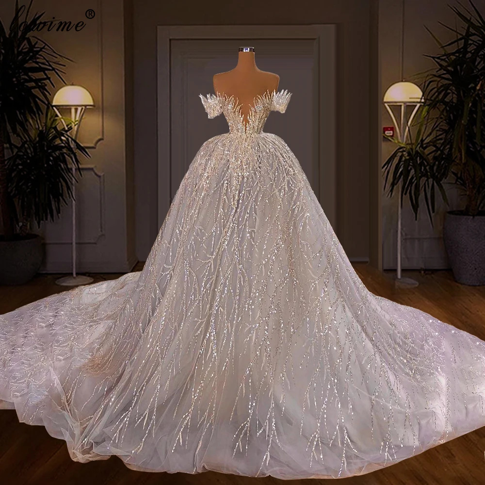 3 Designs White Crystals Wedding Dresses A-Line Long Sleeves Princess Wedding Gowns Sequins Brides Dresses Vestido De Noiva 2020