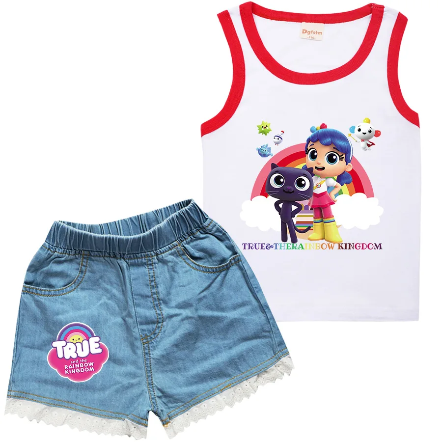 Милая повседневная одежда в стиле истины и радуги Детский комплект из жилета