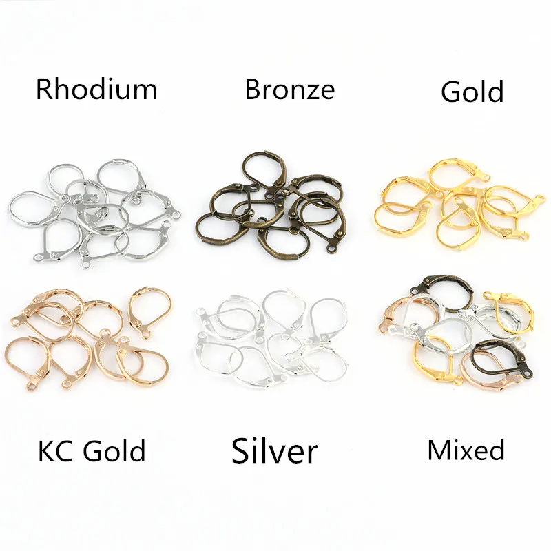

20pcs/lot 15*10mm Silver Gold French Lever Earring Hooks Wire Settings Base Hoops Earrings For DIY Jewelry Making Supplies