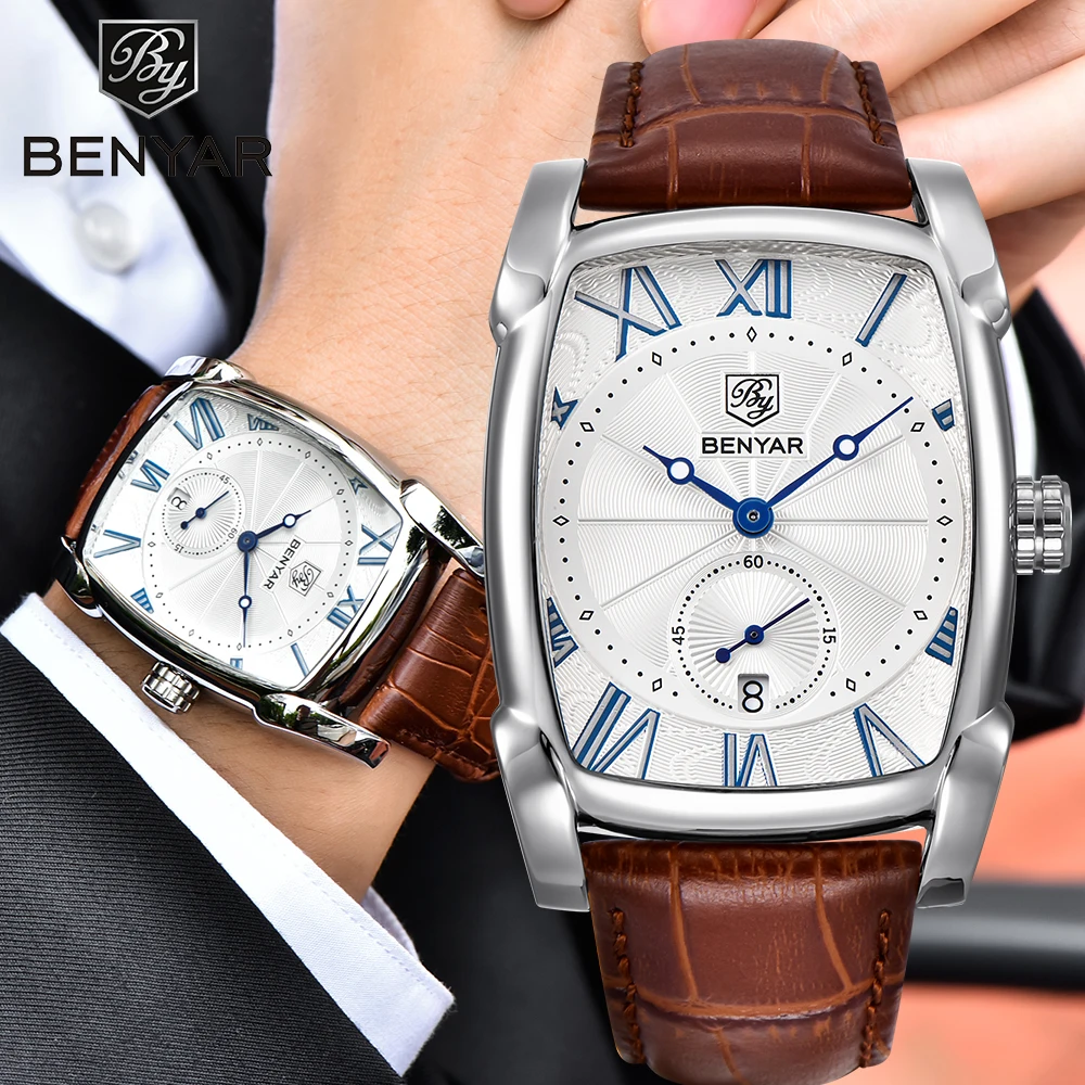 

Men's Chronograph Quartz Watch Date Luminous Hands Waterproof Leather Strap Waterproof Business Wristswatch Relogio Masculino