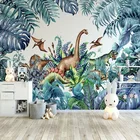 Самоклеящиеся обои на заказ, водонепроницаемые 3D-обои с тропическим растением, мультяшным динозавром, животными, фресками для детской спальни