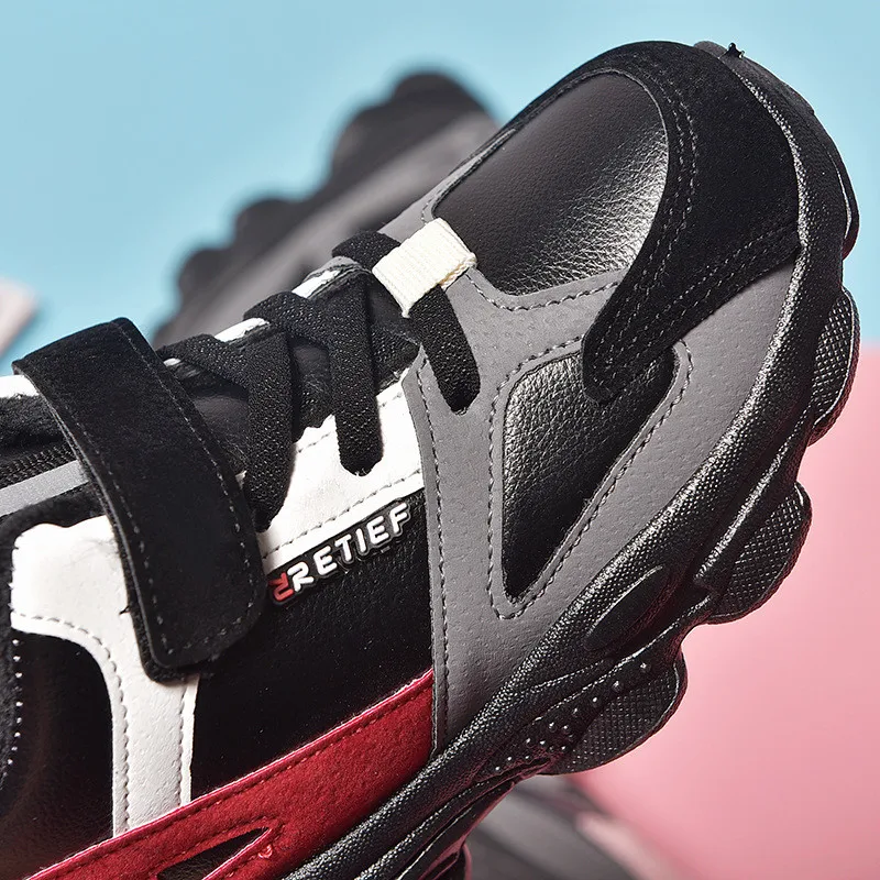 

Xiaying Smile autumn and winter new children's big cotton sports shoes leather Plush boys' shoes waterproof warm girls' 801-9