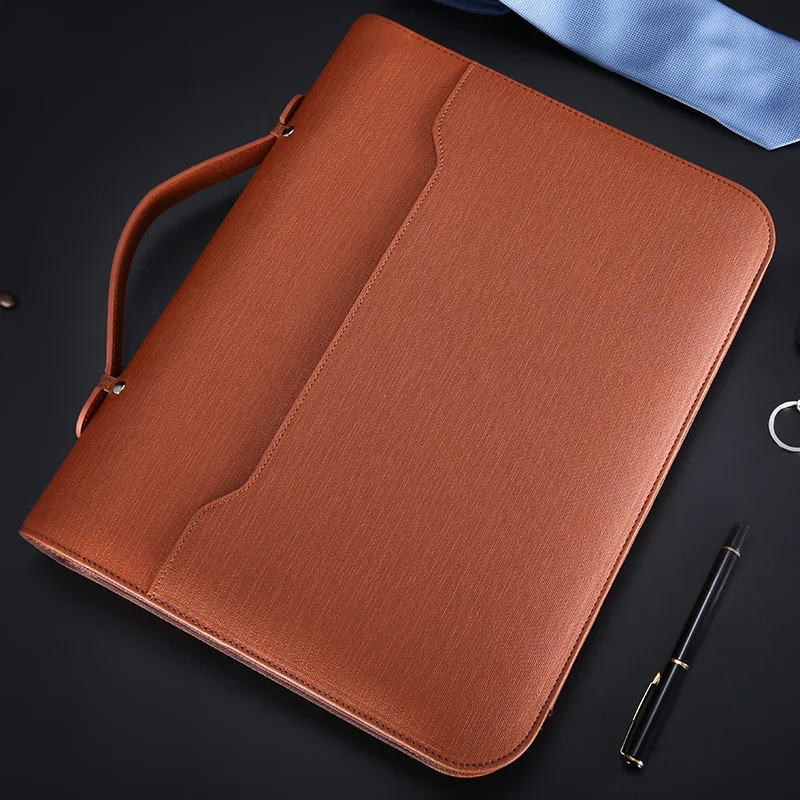 Коричневый A4 Padfolio файл зажим для шкафа роскошный скоросшиватель фишарио Органайзер держатель деловые кольца менеджер портфель на молнии спиральная записная книжка - Цвет: Коричневый
