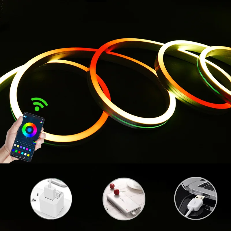 

1m 2m 4m 5m WS2812B USB 5V Bluetooth Flex LED Strip Neon Lamp TV DIY Pixels Addressable APP Smart Music WiFi RGB Rope Light IP67