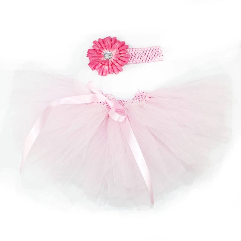 Falda de tut&uacute; de malla para beb&eacute;, conjunto de diadema de flores, accesorios de fotograf&iacute;a XXFE, 3 uds.-2