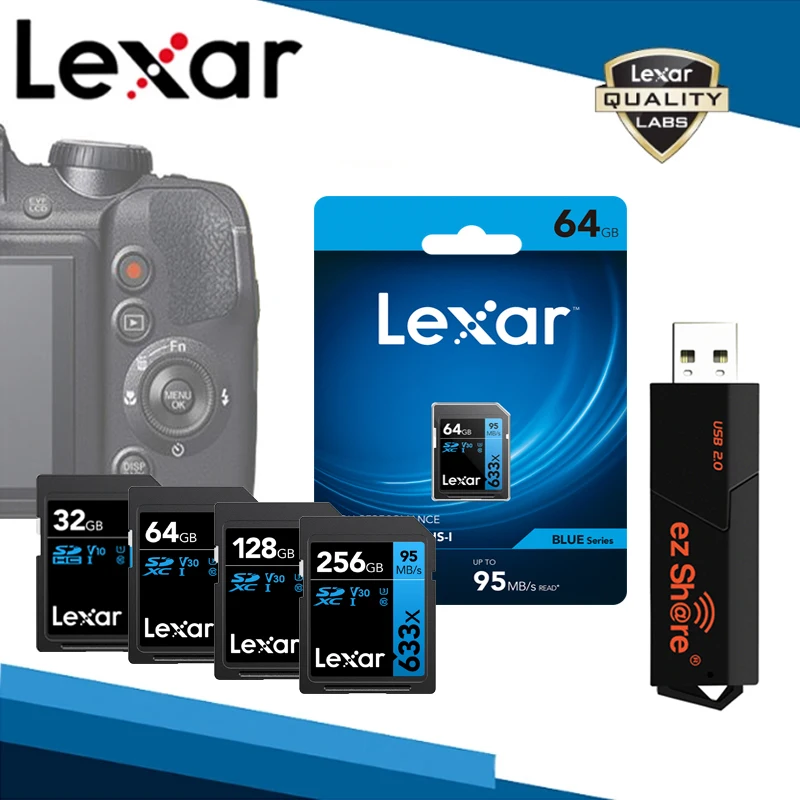 Карта памяти Lexar 633x SD SDXC и кардридер ez Share USB 2 0 64 ГБ 32 512 класс 10 256 V30 128 карта U3|Карты