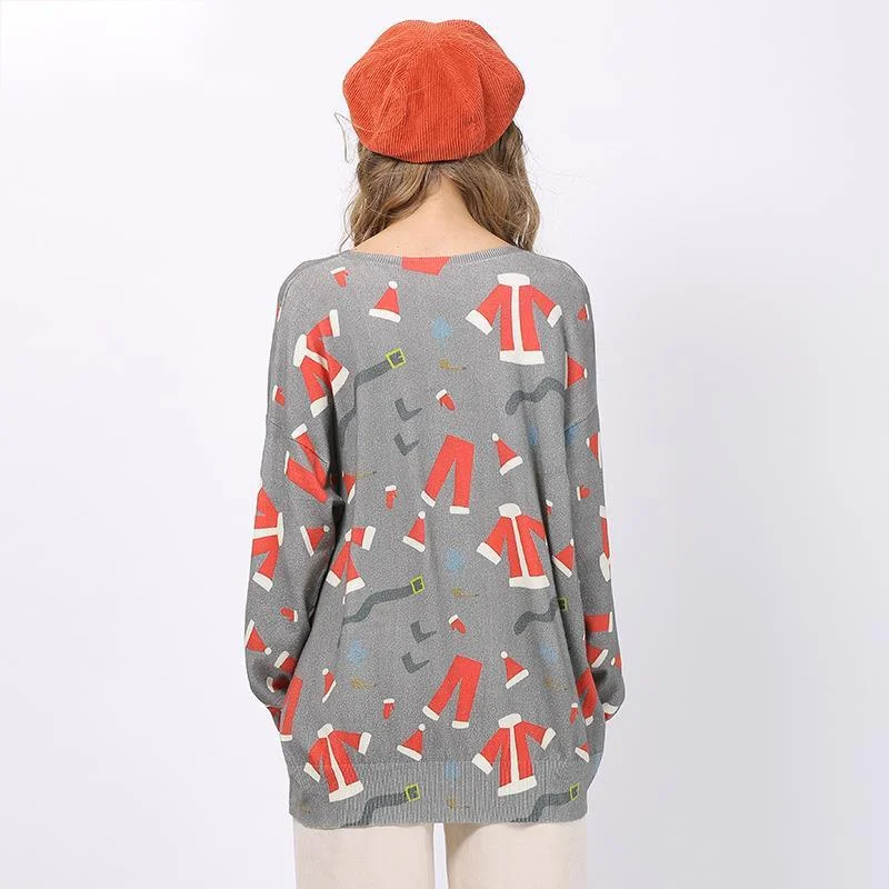

Autumn Women's Ugly Sweater Casual Pullover Long Sleeve Top Artistic Print Loose Knitted Jumper Round Neck Basic Ladies Sweater