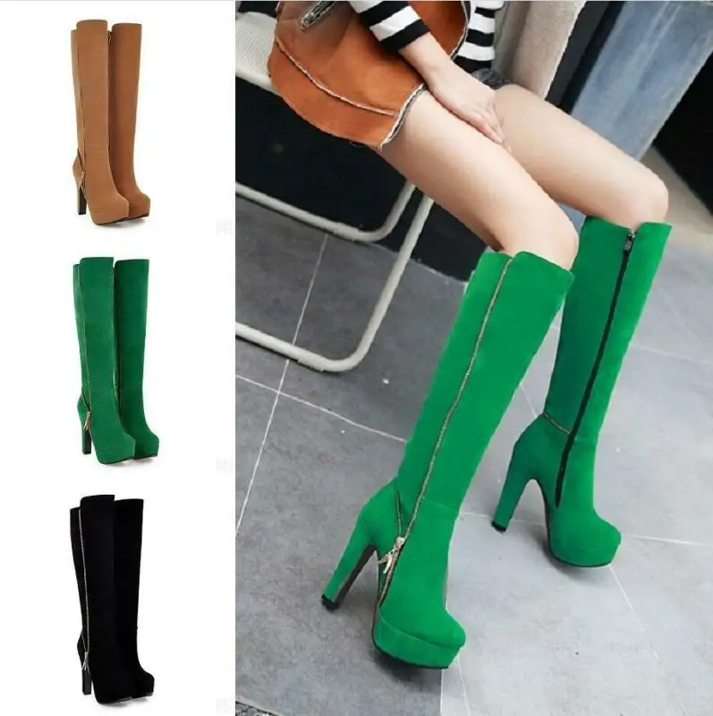 

Big Size 34-47 Womens High Heel Round Toe Gothic Knee High Riding Boots Costumes