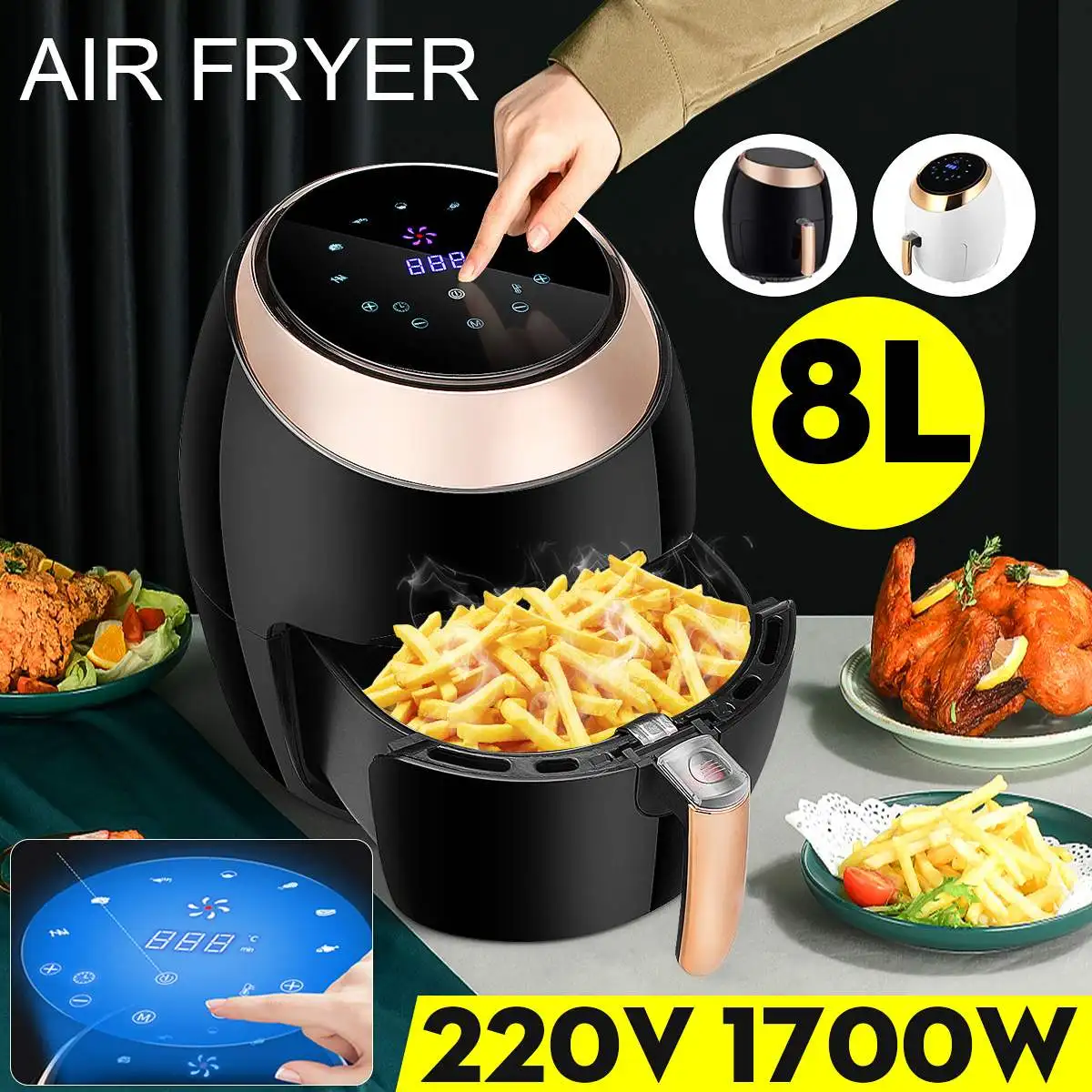 

1700W 8L Health Fryer Cooker Smart Air Fryer Airfryer Oil Free Multi-function Smart Chicken Fryer French fries Frying Pot
