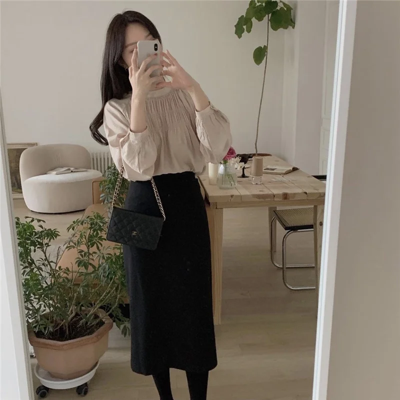 

Корейская весенняя одежда для энергичных девушек с круглым вырезом и длинным рукавом