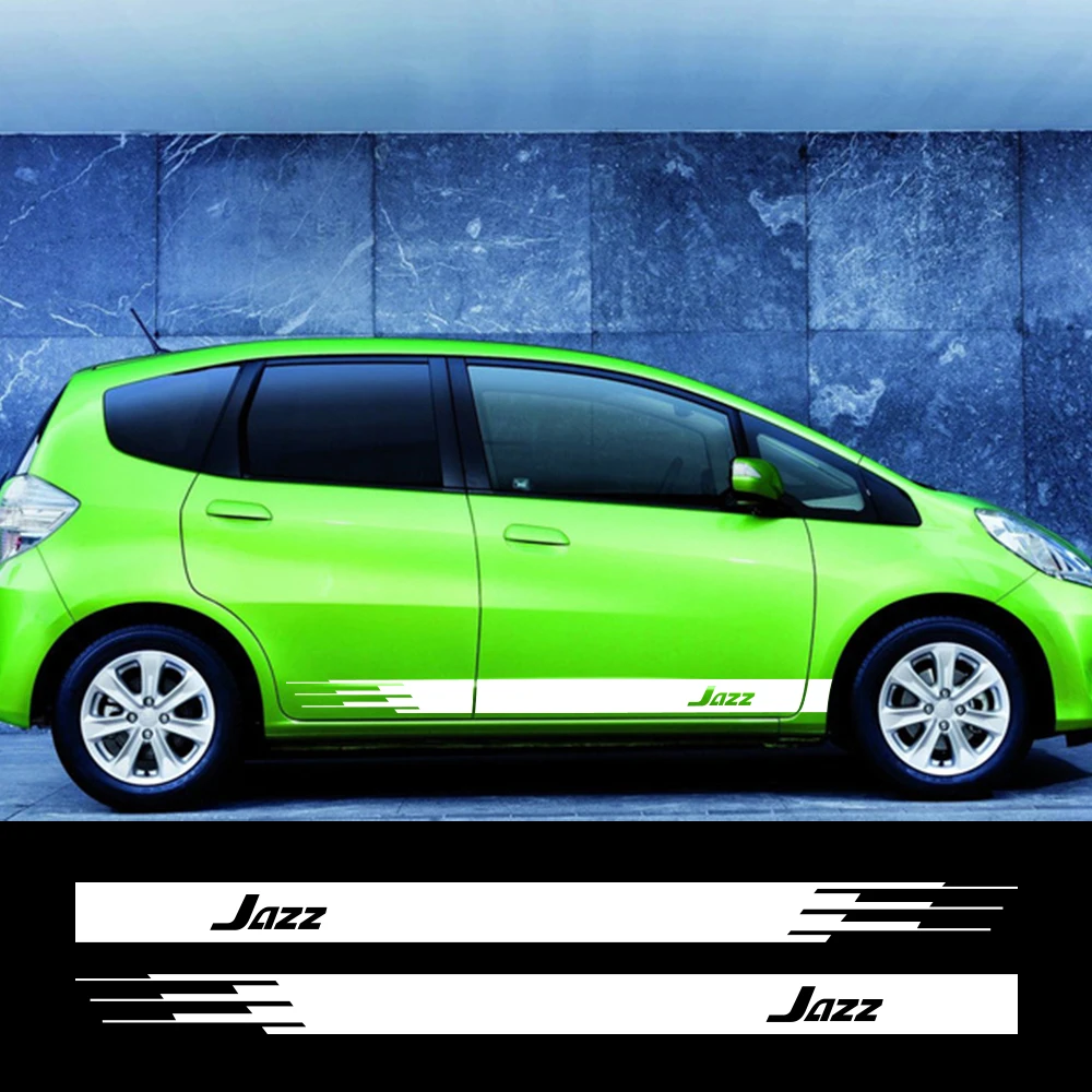 2 шт. автомобиль длинной боковой двери юбка в полоску наклейки для Honda Jazz винил