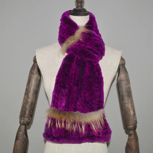 purple Зимний женский Настоящий мех кролика, шарф натуральный мех кролика Рекс, теплый мягкий шейный платок, женские шарфы из кроличьего меха Рекс, шаль - Цвет: purple