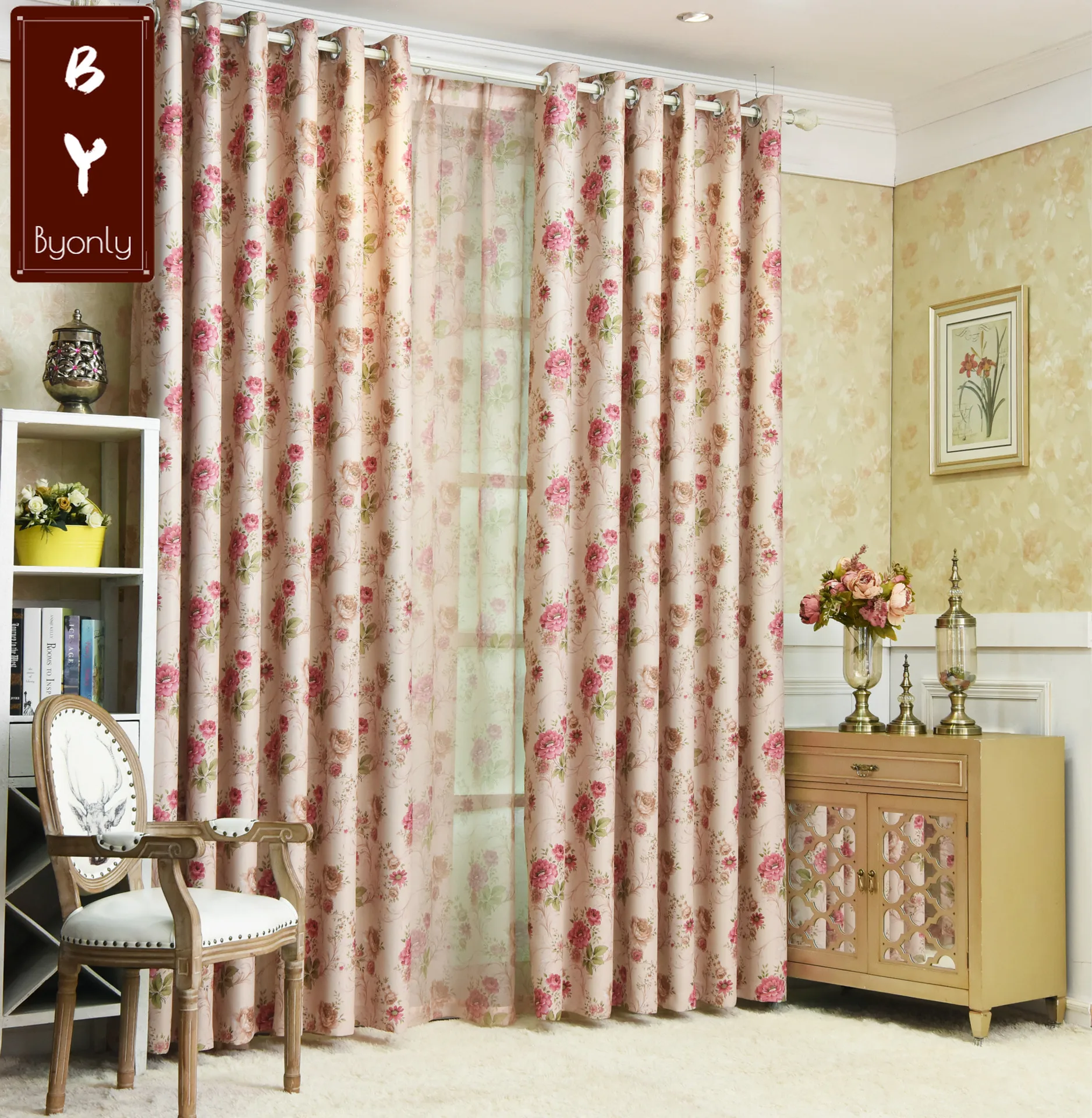 

European style Floral Curtains Simple and Modern Shade Curtains Floorto ceiling Floating Curtains for Living Dining Room Bedroom