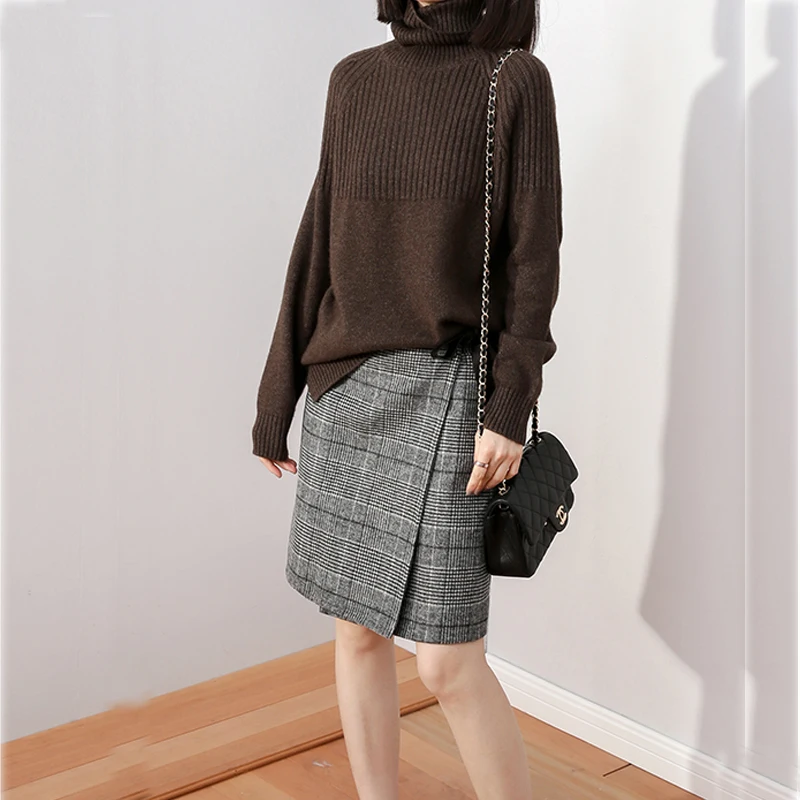 ALKMENE2019 autumn and winter knitted long-sleeved thick high-neck women's sweater temperament knit loose casual | Женская одежда