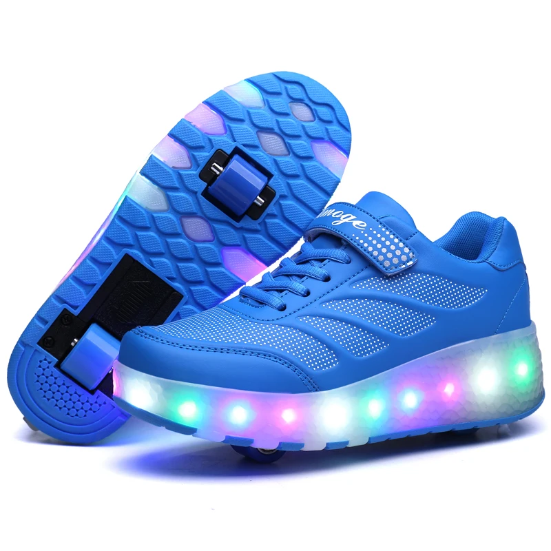 Кроссовки со светодиодной подсветкой для мальчиков и девочек, повседневные кроссовки с двойными колесами для роликовых коньков, обувь для ... от AliExpress RU&CIS NEW