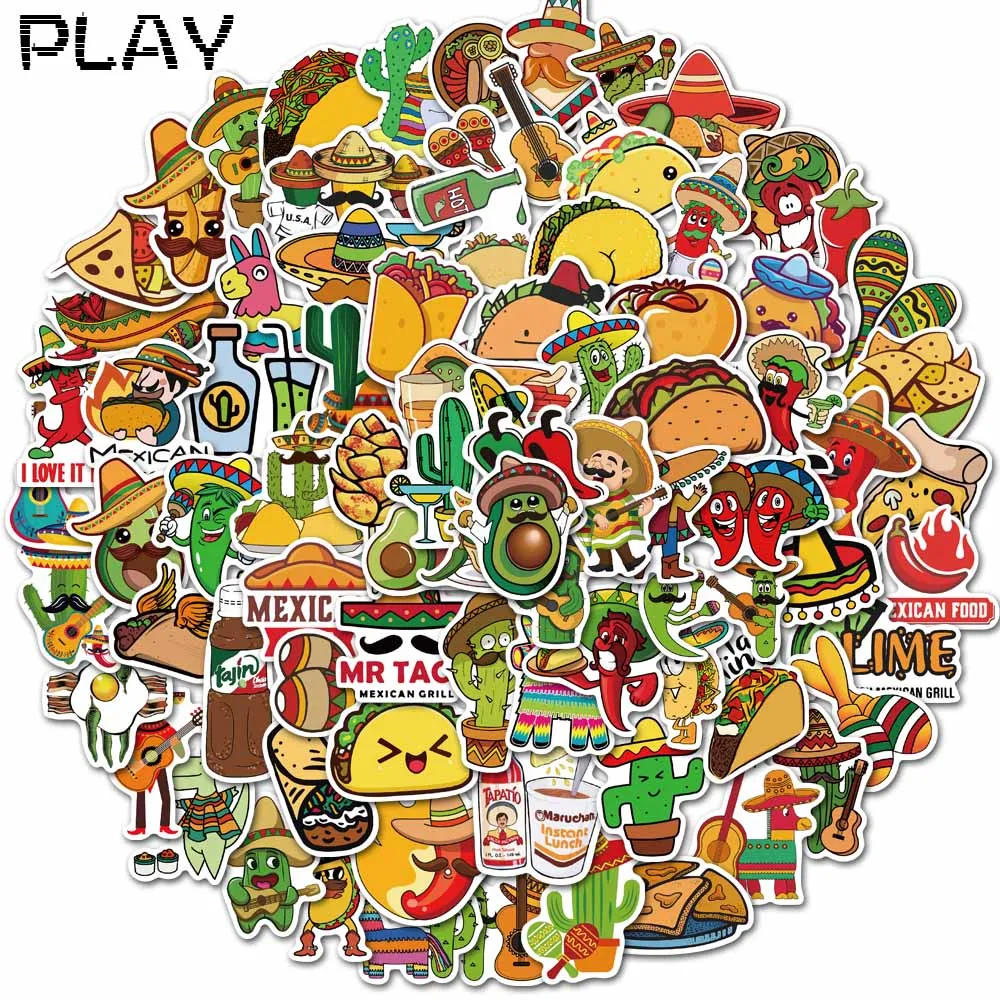 

100pcs Cartoon Mexican Food Series Sticker DIY Water Cup Luggage Laptop Phone Case Bicycle Children's Toy Sticker Waterproof