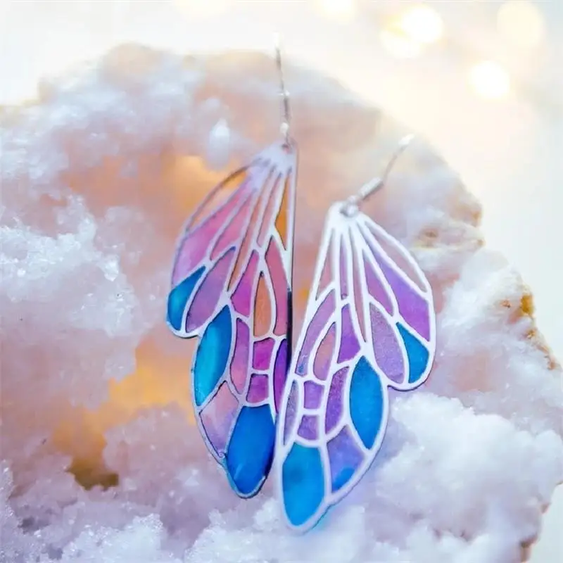 

Luxurious Beautiful Gradient Colorful Butterfly Wings Women Earrings Romantic Drop Earring Girls Fashion Jewelry