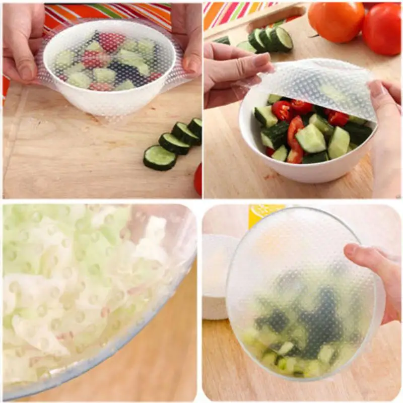 4 pieces Silicone Stretch Lids Reusable Airtight Food Wrap Covers Keep Cool Seal Bowl Blanket Kitchen Cookware | Дом и сад