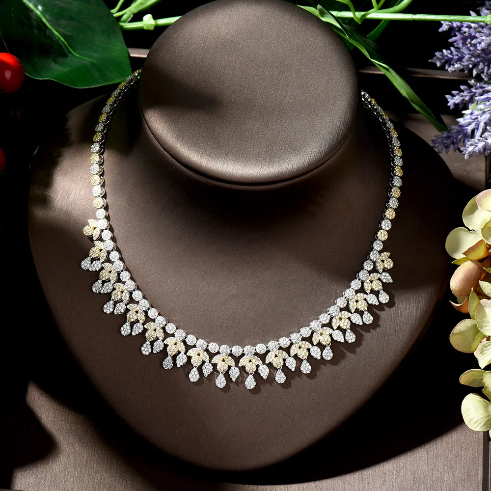 HIBRIDE Нигерии Свадебные серьги из циркония и Цепочки ожерелья набор украшений для