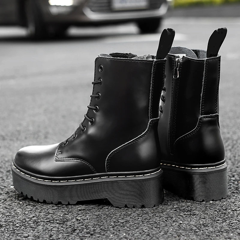 Ботинки женские кожаные осенне-зимние на массивной платформе | Обувь