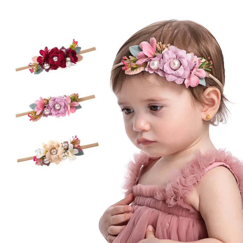 

Soft Nylon Baby Headband Flower Elastic Hair Bands Newborn Girls Headbands Children Sweet Headdress Hair Accessories Scrunchie