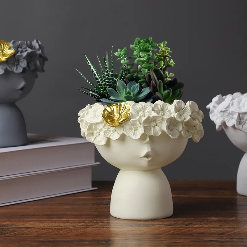 

Resin Beauty Head Planters For Plants Flower Pot Vase Makeup Brush Pen Holder Desktop Crafts Ornaments Sculpture Home Decor