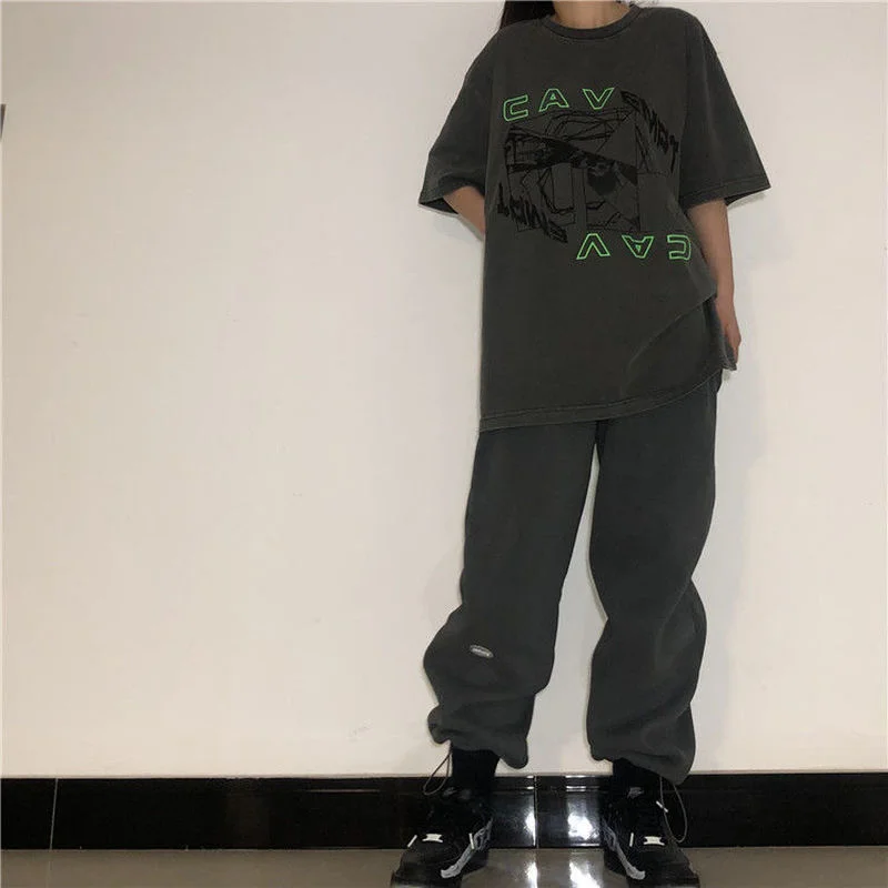 

CAV EMPT Letter Print T Shirts Punk Gothic Dark Gray O-neck Short Sleeve Summer Tops Fashion Hip Hop Streetwear Women Teens Tees