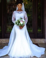 designer arabic wedding dresses with detachable train appliqued lace long sleeve mermaid mariage bridal gowns african vestido