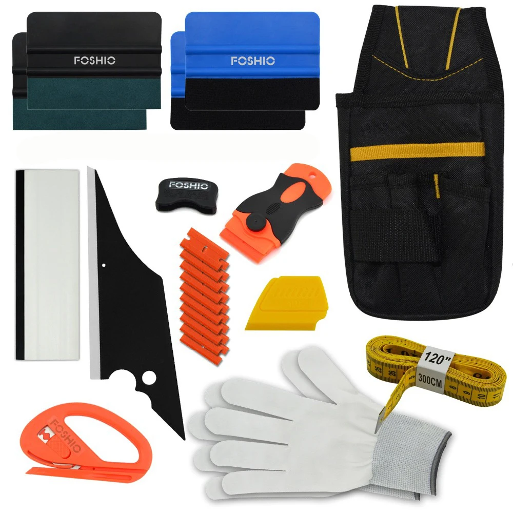 FOSHIO Vehicle Vinyl Wrapping Application Tool Kit Car Window Tint Film Tools Bag Magnet Tape Cutter work Gloves Squeegee Set