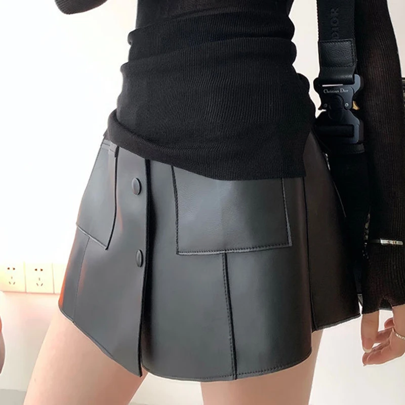 TWOTWINSTYLE из искусственной кожи с рюшами женские шорты высокой талией Осень Зима