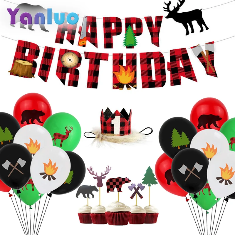 Латексные шары Lumberjack вечерние баннер на день рождения черная Красная клетка