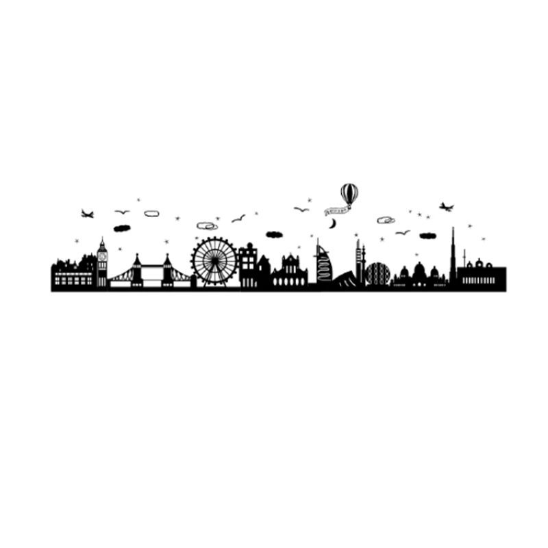 

World Map Wall Stickers DIY Europe Style Buildings Wall Decals for Living Room Bedroom Home Office Decoration