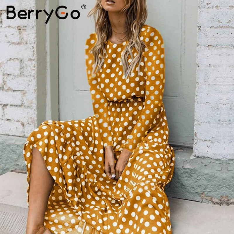 BerryGo элегантное платье макси в горошек богемное трапециевидной формы с круглым
